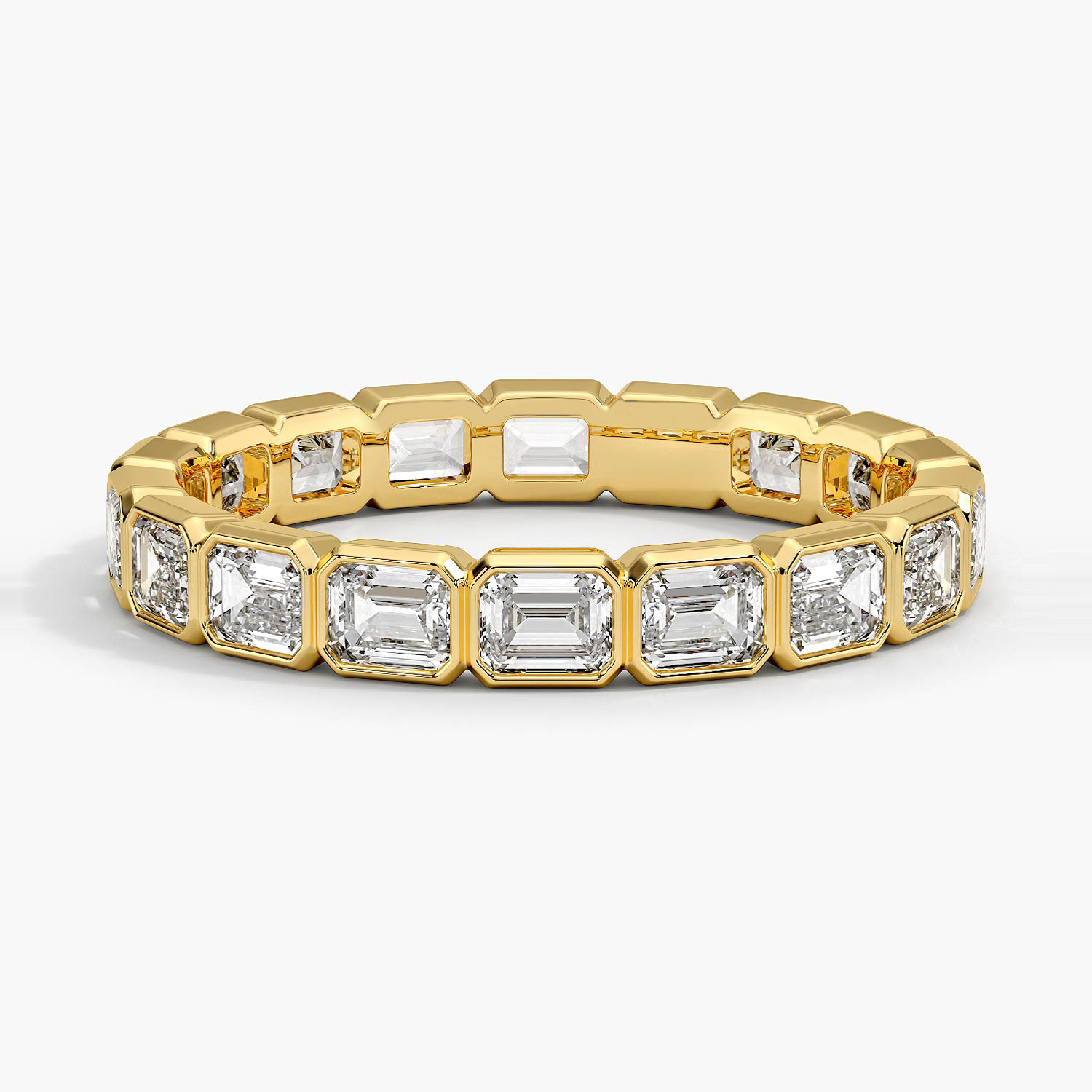 18K Yellow Gold East-West Bezel Emerald Cut Eternity Lab Diamond Ring