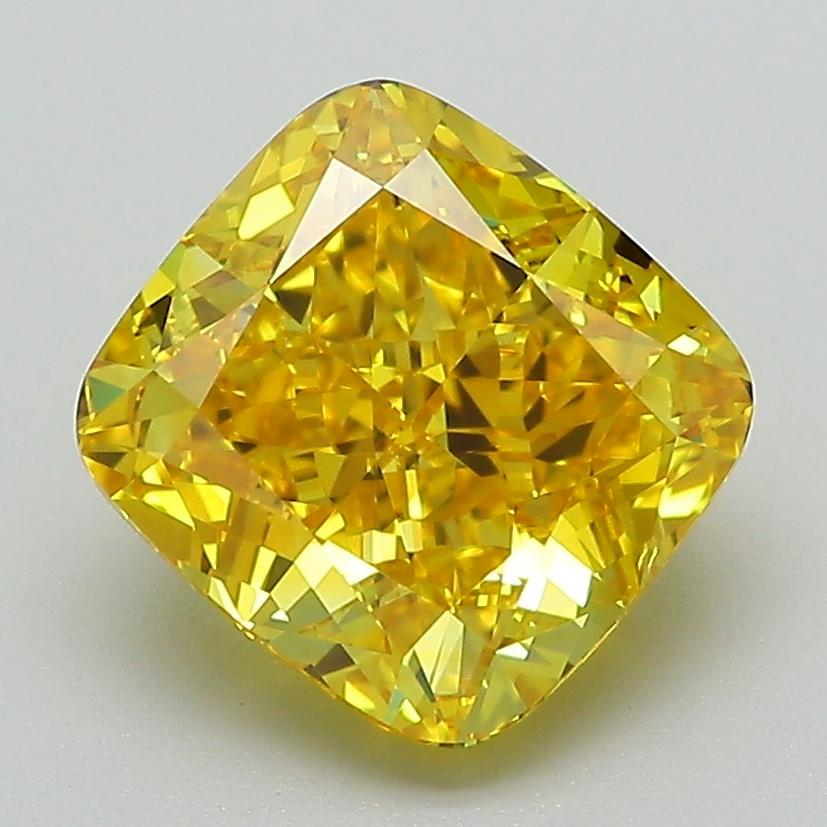3.04 Ct. Fancy Vivid Yellow Cushion Lab Grown Diamond