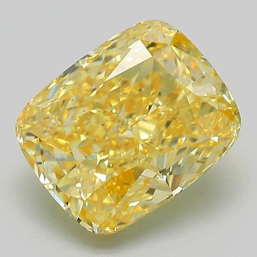 4.06 Ct. Fancy Vivid Yellow Cushion Lab Grown Diamond