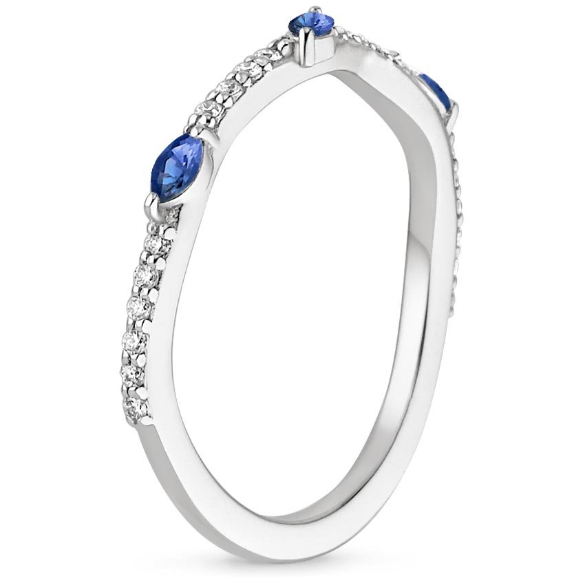 18K White Gold Luxe Willow Contoured Ring with Sapphire and Diamond Accents (1/10 ct. tw.), large side view