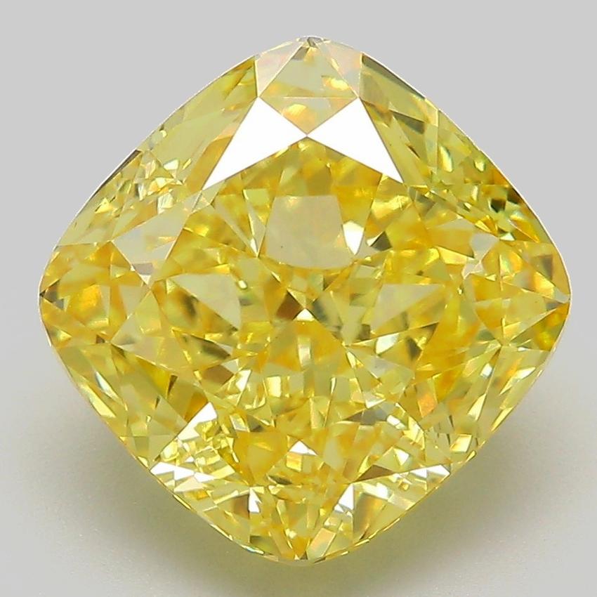 6.17 Ct. Fancy Vivid Yellow Cushion Lab Grown Diamond