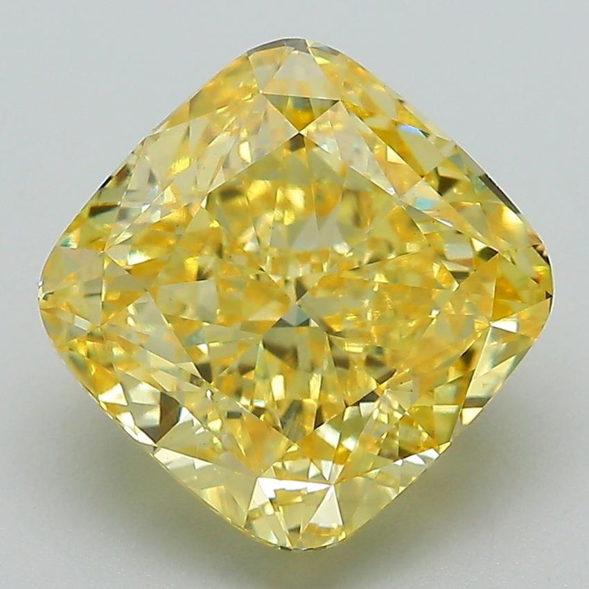 5.02 Ct. Fancy Vivid Yellow Cushion Lab Grown Diamond