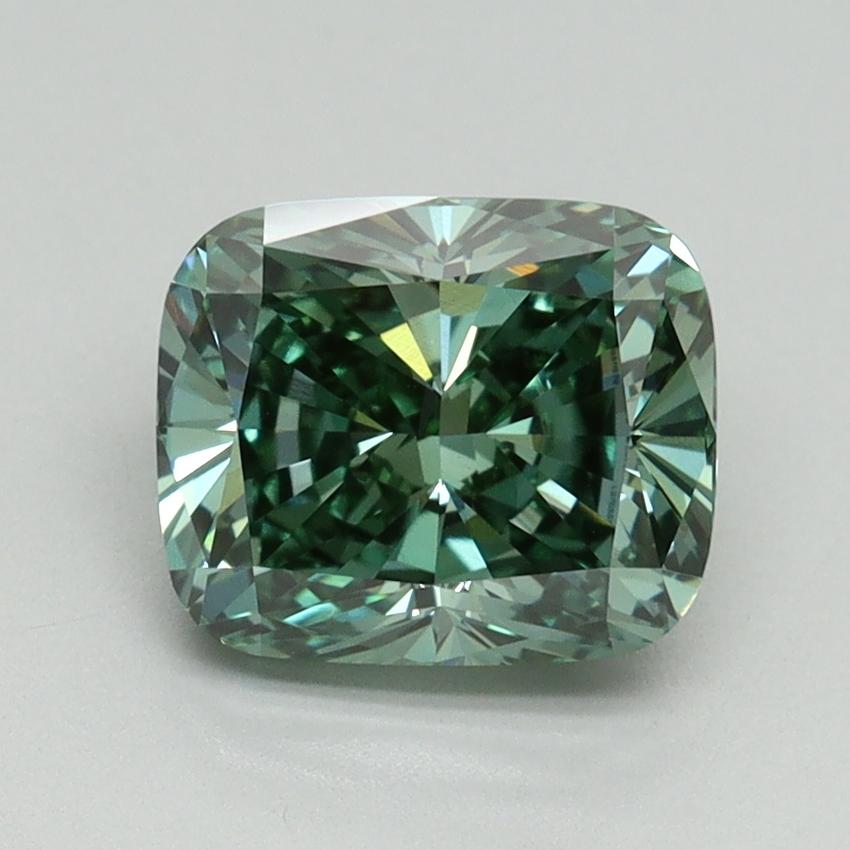 2.00 Ct. Fancy Vivid Green Cushion Lab Grown Diamond