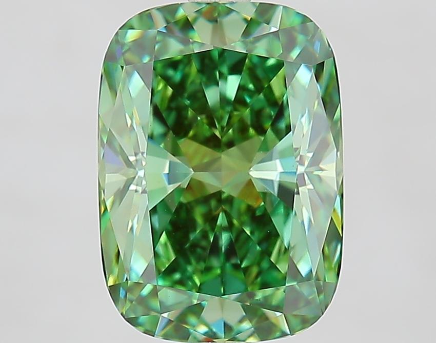 4.05 Ct. Fancy Vivid Green Cushion Lab Grown Diamond