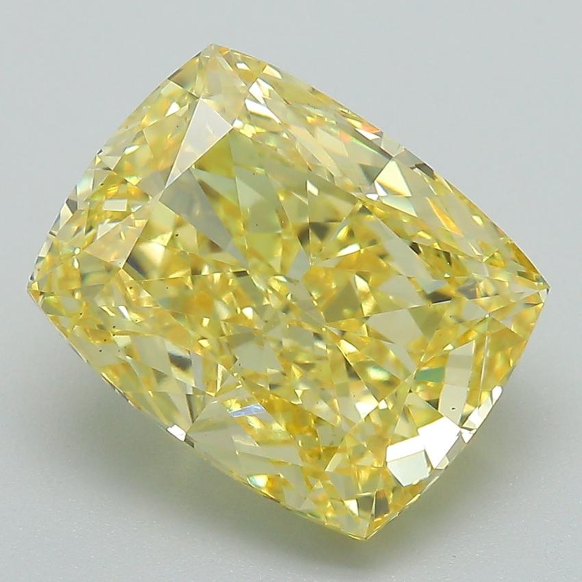 6.03 Ct. Fancy Vivid Yellow Cushion Lab Grown Diamond