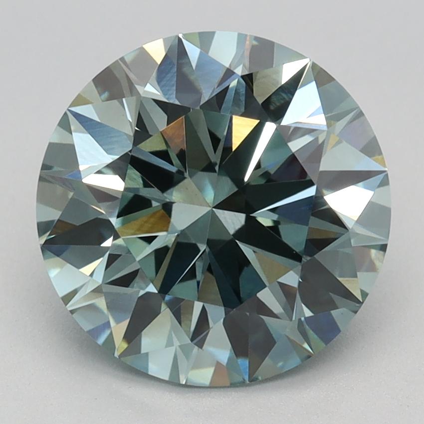 2.63 Ct. Fancy Intense Greenish Blue Round Lab Grown Diamond