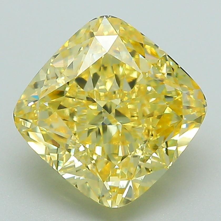 4.03 Ct. Fancy Vivid Yellow Cushion Lab Grown Diamond