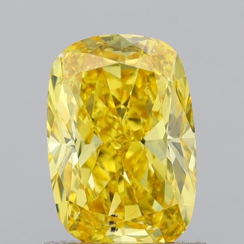 0.91 Ct. Fancy Vivid Yellow Cushion Lab Grown Diamond
