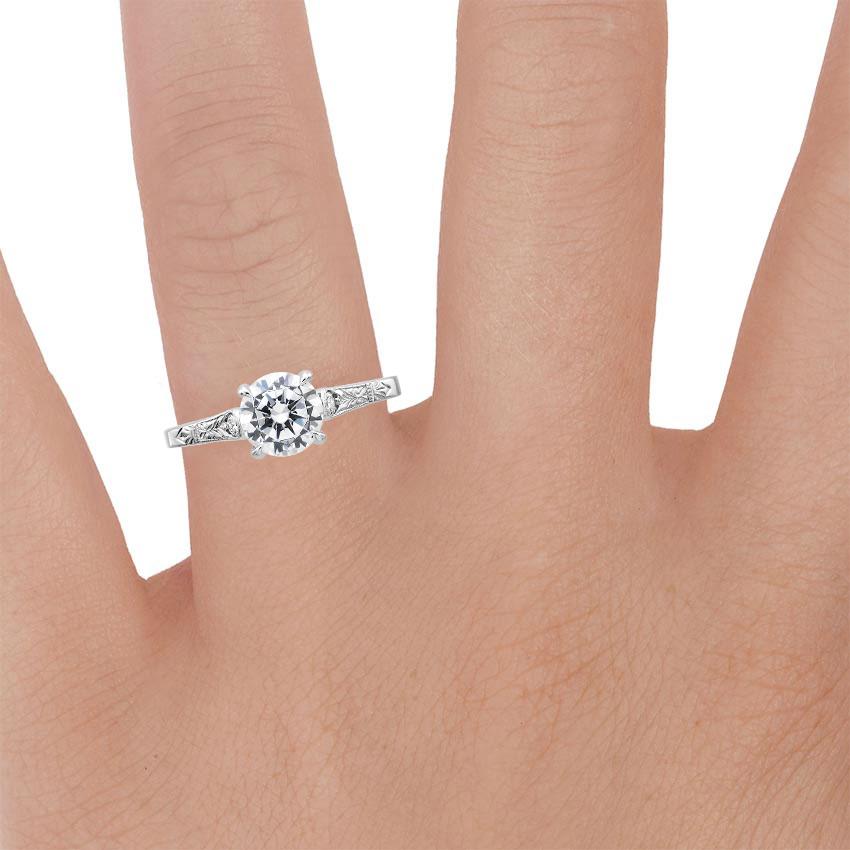 Platinum Valentina Diamond Ring, large zoomed in top view on a hand