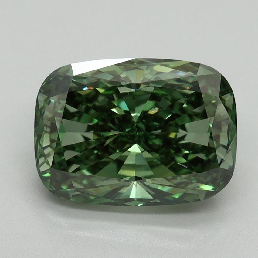 3.01 Ct. Fancy Vivid Green Cushion Lab Grown Diamond