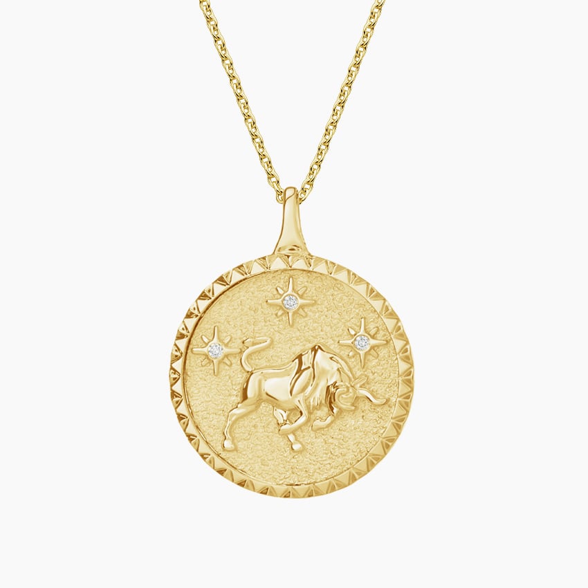 Diamond and Emerald Taurus Constellation Zodiac Tag Necklace in 14k Yellow  Gold Plated Sterling Silver