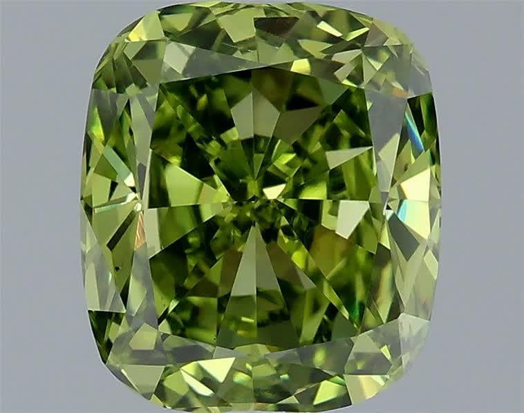 1.59 Ct. Fancy Vivid Green Cushion Lab Grown Diamond