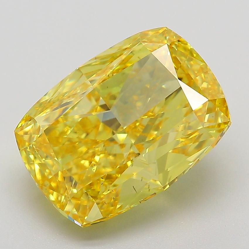 7.13 Ct. Fancy Vivid  Yellow Cushion Lab Grown Diamond