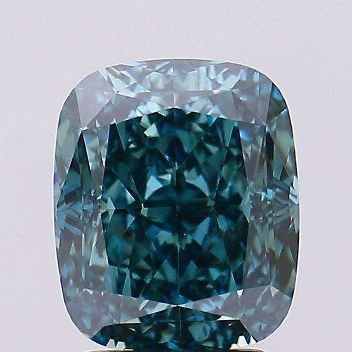 3.14 Ct. Fancy Vivid Bluish Green Cushion Lab Grown Diamond