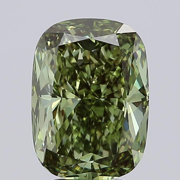 5.01 Ct. Fancy Vivid Green Cushion Lab Grown Diamond