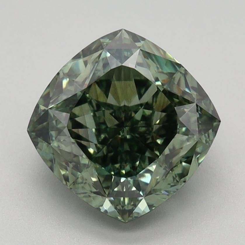 2.12 Ct. Fancy Vivid Green Cushion Lab Grown Diamond