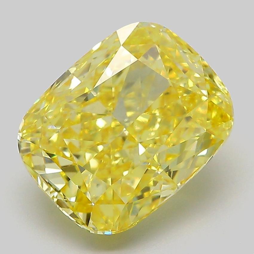 5.23 Ct. Fancy Vivid Yellow Cushion Lab Grown Diamond