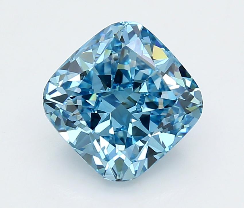 3.02 Ct. Fancy Vivid  Blue Cushion Lab Grown Diamond