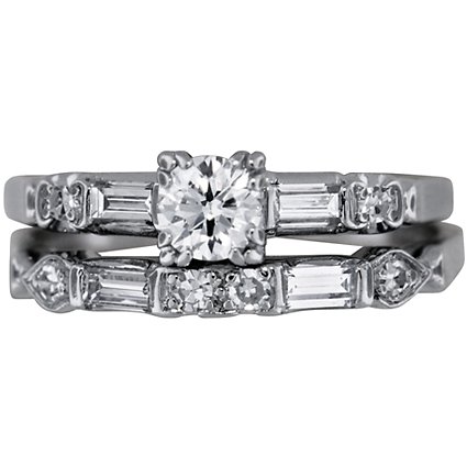 Art Deco Approximately 0.25 ct. center diamond with approximately 0.30cttw. accent diamonds Vintage Ring