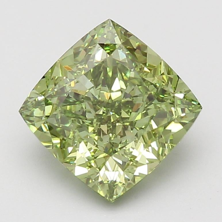 4.06 Ct. Fancy Vivid Green Cushion Lab Grown Diamond