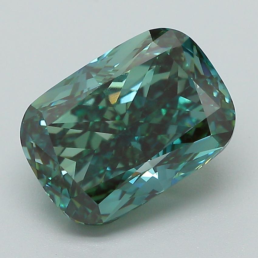 4.51 Ct. Fancy Vivid Green Cushion Lab Grown Diamond