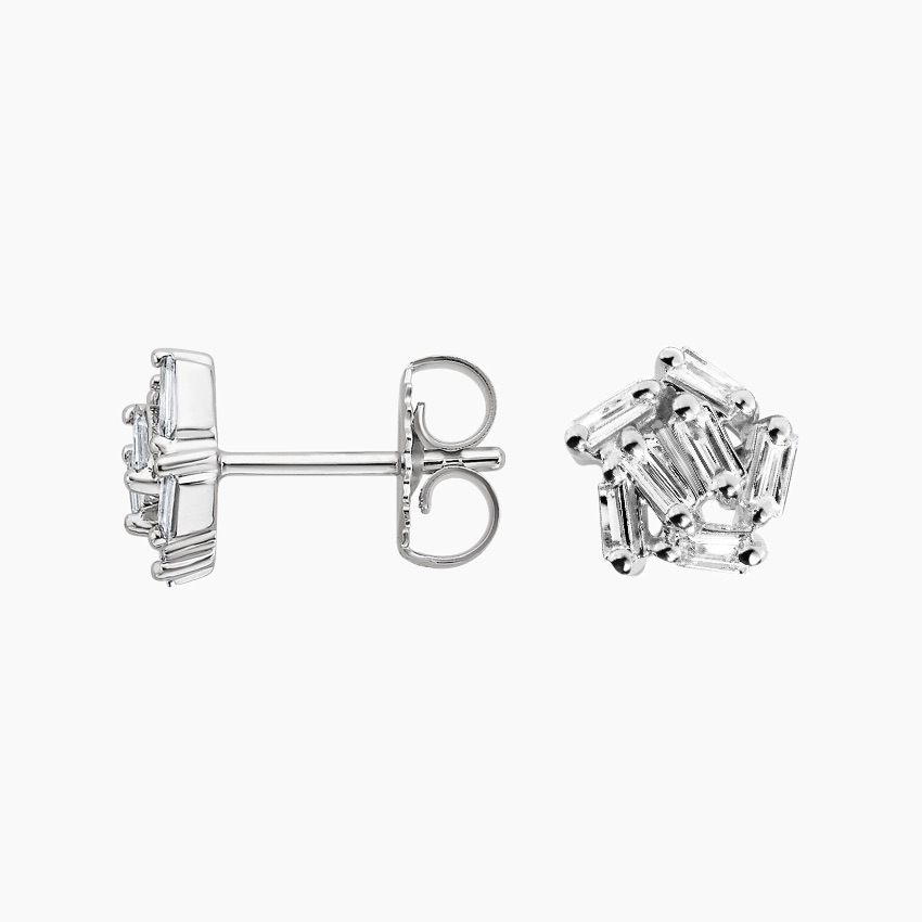 18K White Gold Baguette Diamond Cluster Earrings (1/2 ct. tw.)