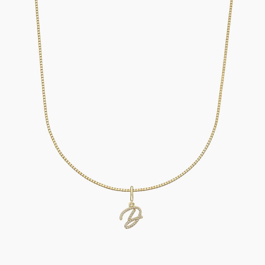 Cursive Diamond Initial Charm with Riley 16 in. Box Chain Necklace (0 ...