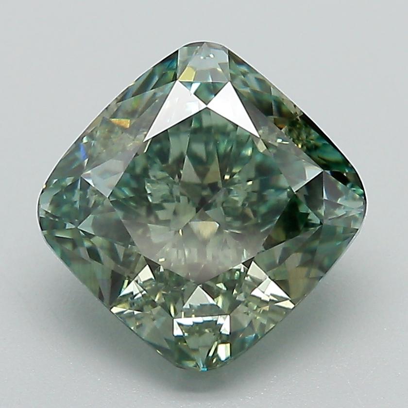 3.19 Ct. Fancy Vivid Green Cushion Lab Grown Diamond