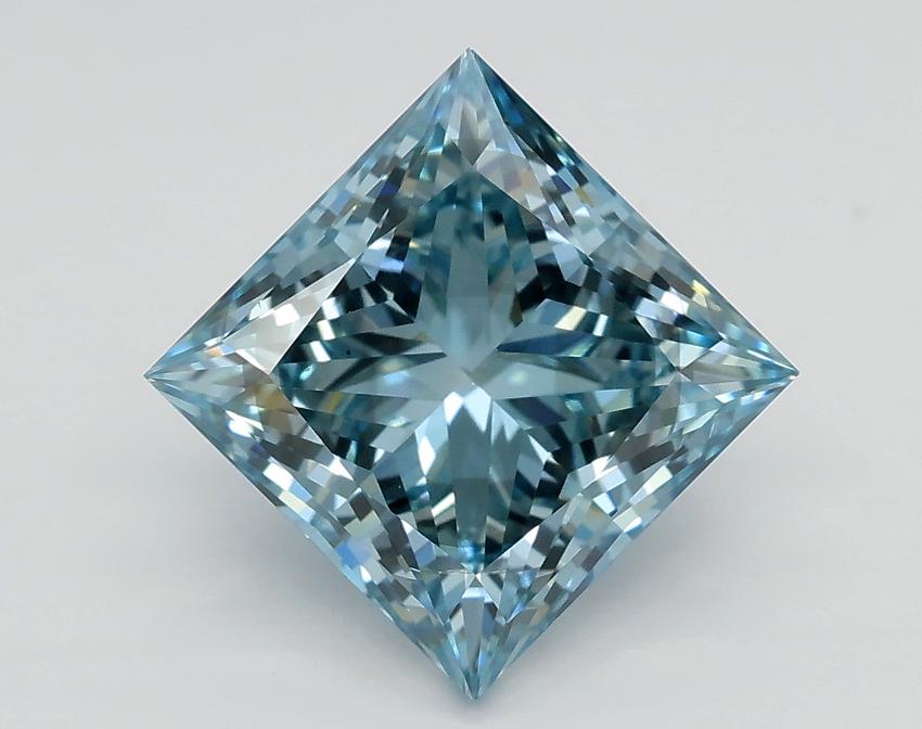 3.21 Ct. Fancy Intense Greenish Blue Princess Lab Grown Diamond