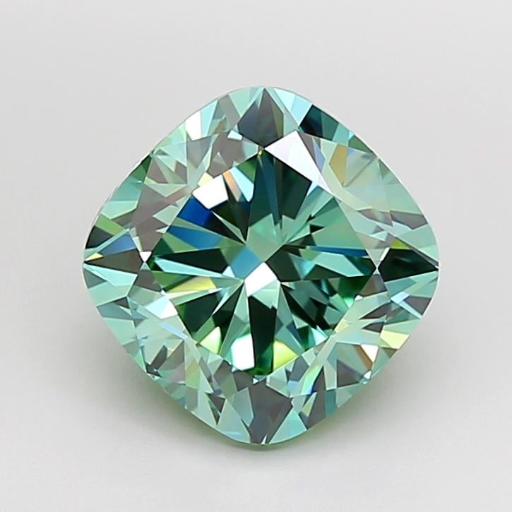 4.56 Ct. Fancy Vivid Green Cushion Lab Grown Diamond