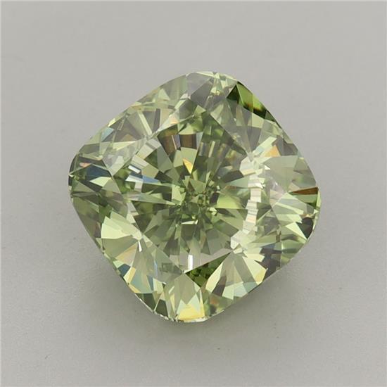 3.08 Ct. Fancy Vivid Green Cushion Lab Grown Diamond