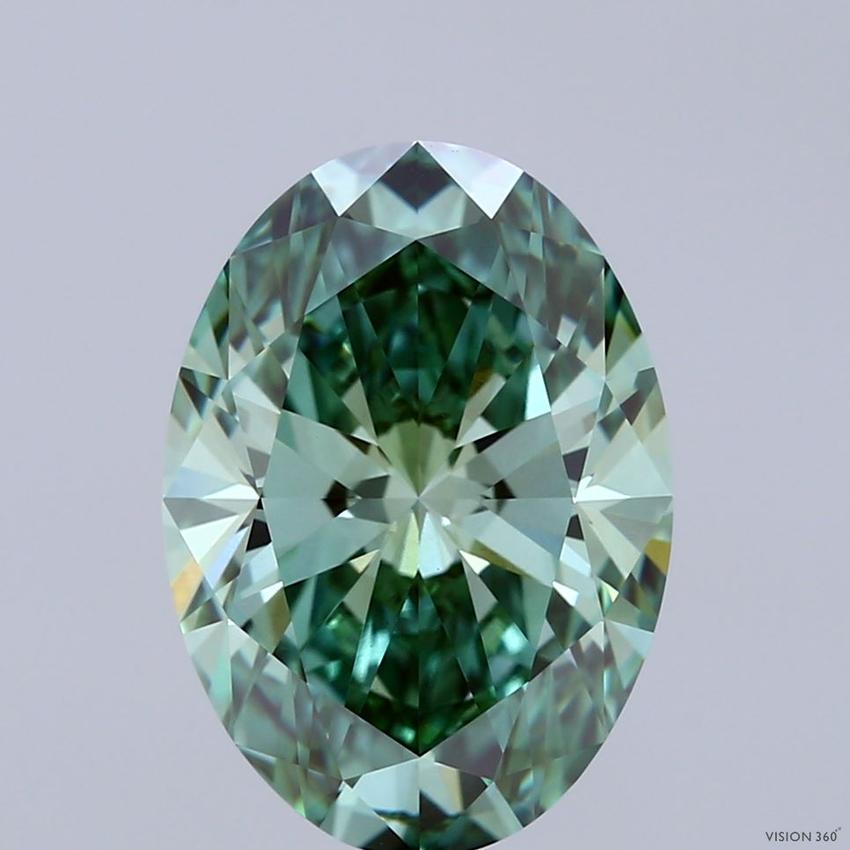 4.09 Ct. Fancy Vivid Green Oval Lab Grown Diamond