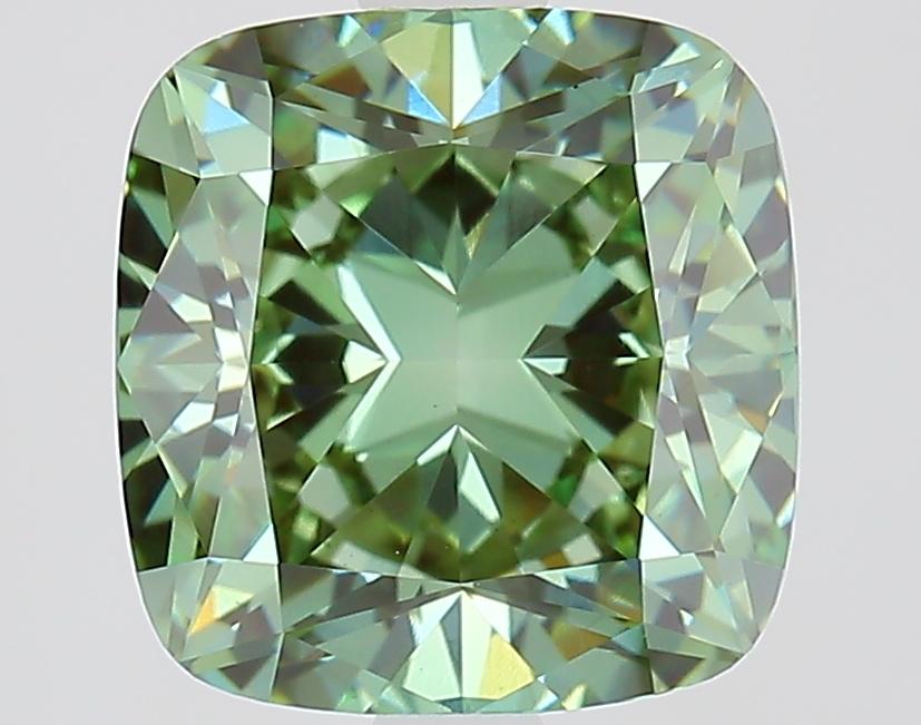3.01 Ct. Fancy Vivid Green Cushion Lab Grown Diamond