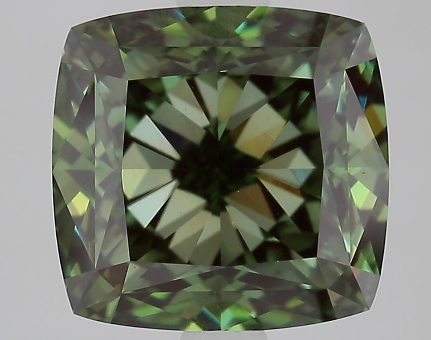 3.22 Ct. Fancy Vivid Green Cushion Lab Grown Diamond