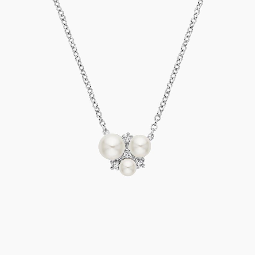 14K Yellow Gold Blossom Cultured Pearl and Diamond Cluster Pendant ...