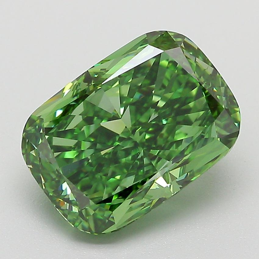 3.54 Ct. Fancy Vivid  Green Cushion Lab Grown Diamond