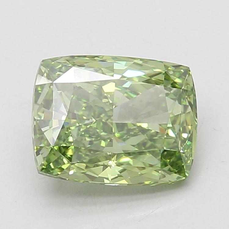 3.09 Ct. Fancy Vivid Green Cushion Lab Grown Diamond