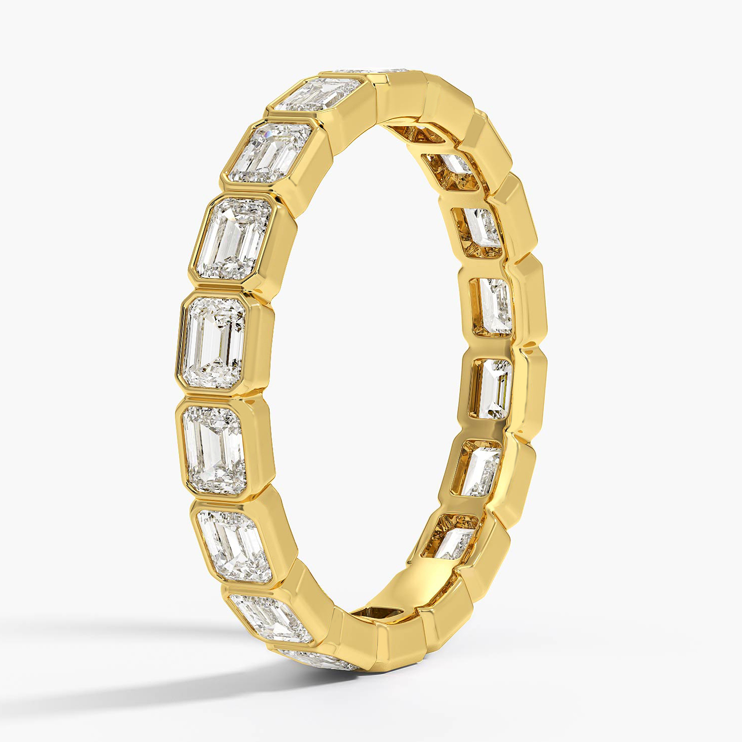 18K Yellow Gold East-West Bezel Emerald Cut Eternity Lab Diamond Ring