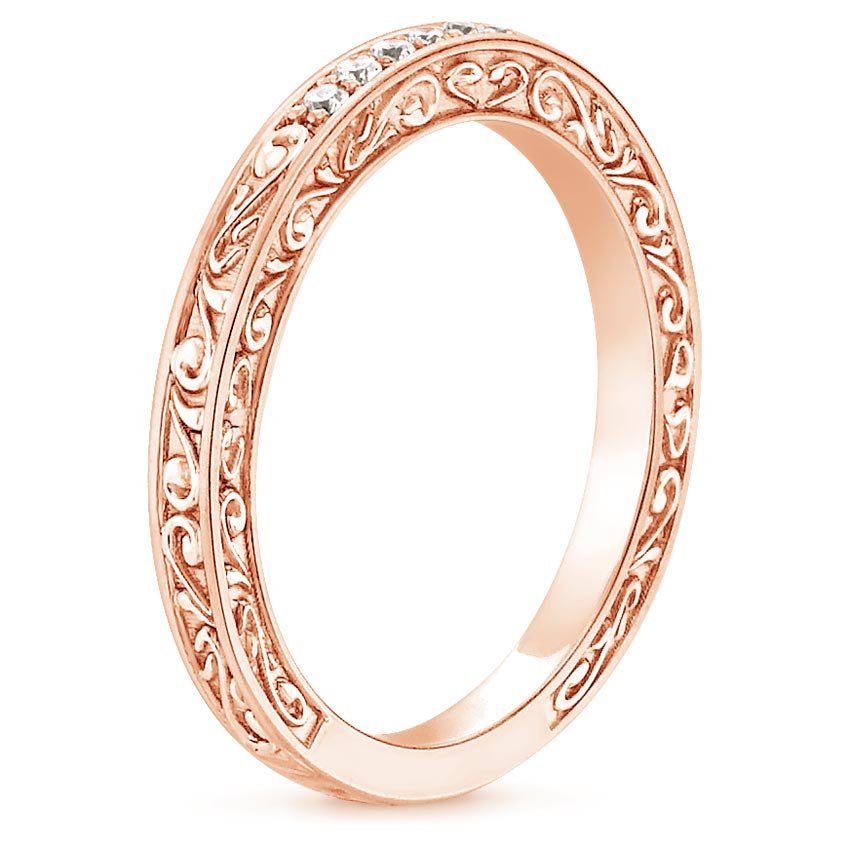 14K Rose Gold Delicate Antique Scroll Diamond Ring (1/15 ct. tw.), large side view