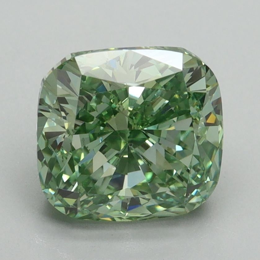 2.70 Ct. Fancy Vivid Green Cushion Lab Grown Diamond