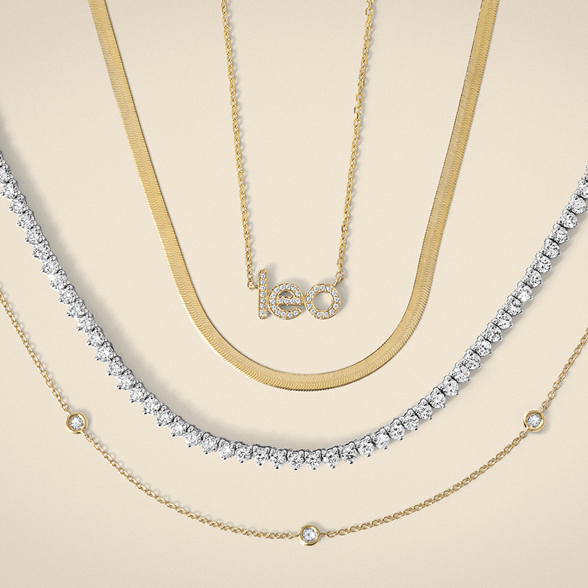 14K Yellow Gold Block Diamond Name Necklace - Brilliant Earth