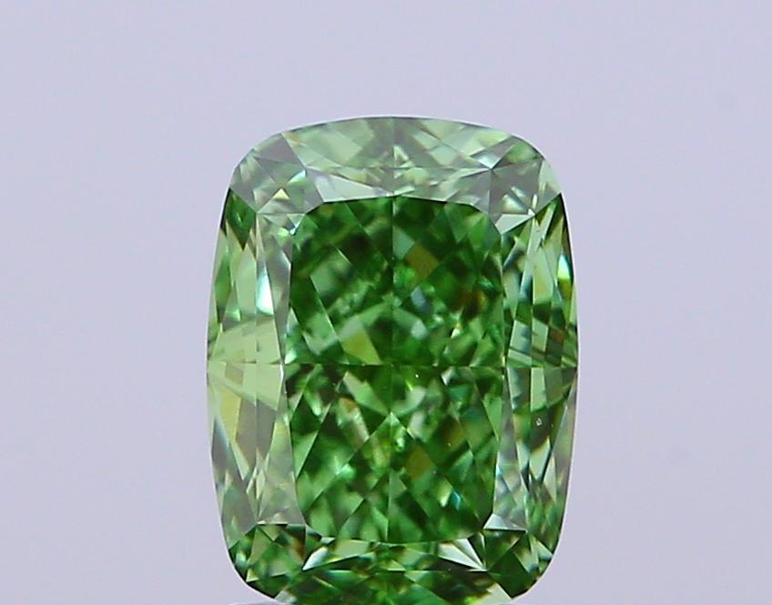 2.54 Ct. Fancy Vivid Green Cushion Lab Grown Diamond