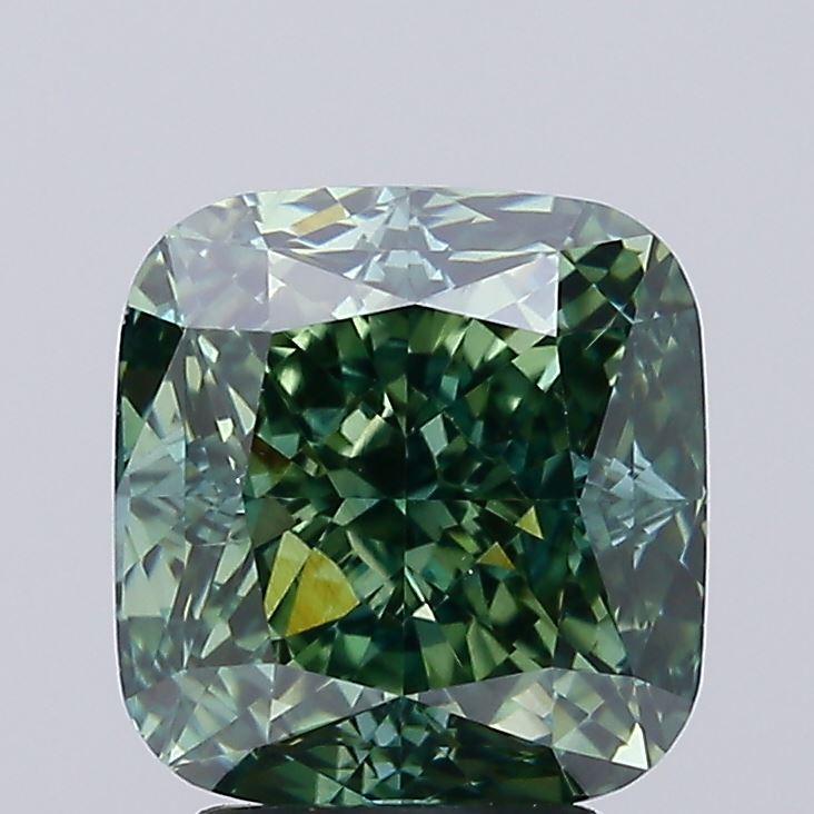 4.07 Ct. Fancy Vivid Green Cushion Lab Grown Diamond