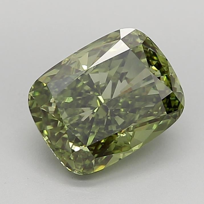 3.21 Ct. Fancy Vivid  Green Cushion Lab Grown Diamond