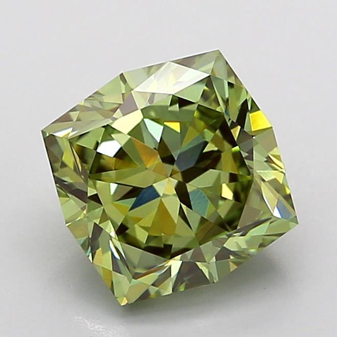2.09 Ct. Fancy Vivid Green Cushion Lab Grown Diamond