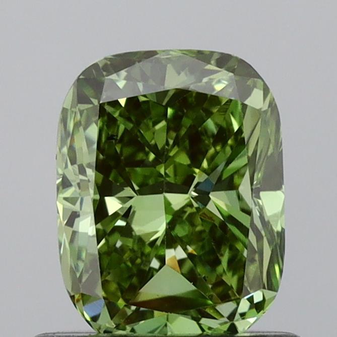 0.77 Ct. Fancy Vivid Green Cushion Lab Grown Diamond