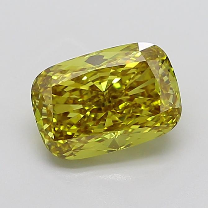 3.54 Ct. Fancy Vivid Greyish Yellow Cushion Lab Grown Diamond