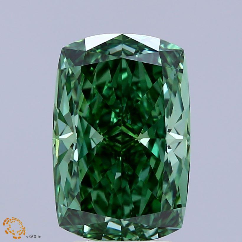 3.63 Ct. Fancy Vivid  Green Cushion Lab Grown Diamond