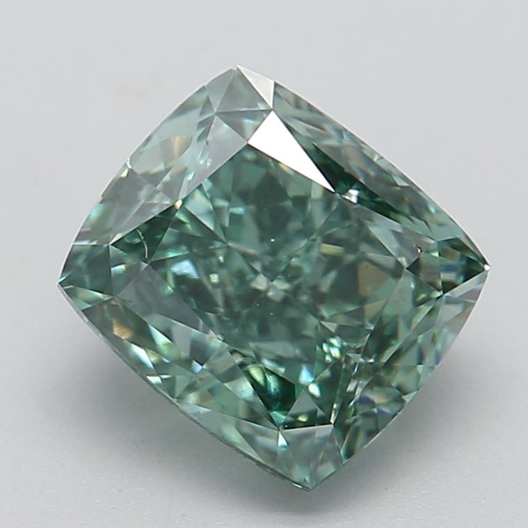 1.71 Ct. Fancy Vivid Green Cushion Lab Grown Diamond