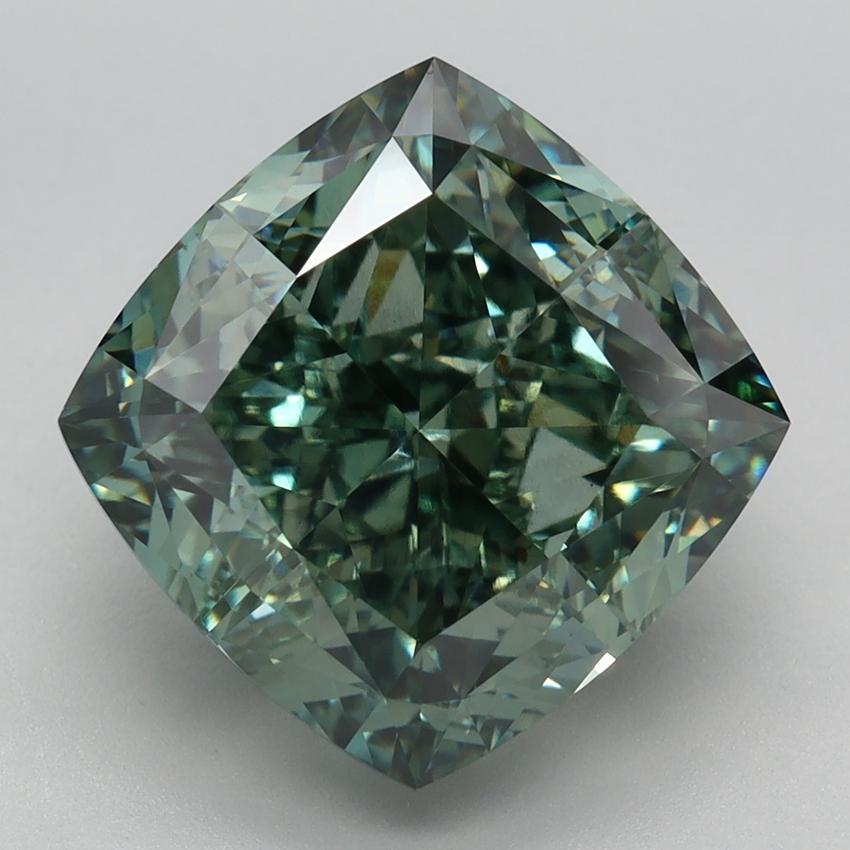 6.74 Ct. Fancy Vivid Green Cushion Lab Grown Diamond